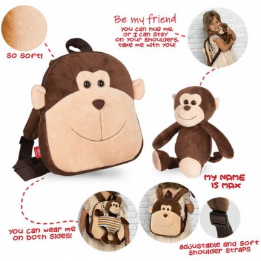 MOCHILA REVERSIBLE + PELUCHE MONO MAX 25CM