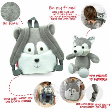 MOCHILA REVERSIBLE + PELUCHE HUSKY HARRY 26CM