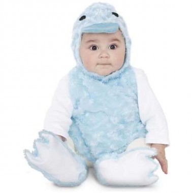 DISFRAZ BEBÉ PATITO PELUCHE AZUL (VESTIDO, GORRO, COLA Y PATUCOS) TALLA 12-24 MESES