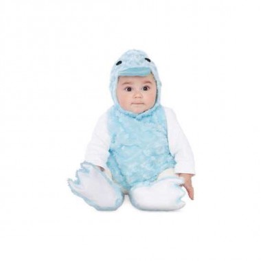 DISFRAZ BEBÉ PATITO PELUCHE AZUL (VESTIDO, GORRO, COLA Y PATUCOS) TALLA 12-24 MESES