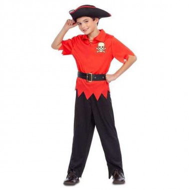 DISFRAZ PIRATA ROJO 5-6 AÑOS (SOMBRERO, CAMISA, CINTURÓN Y PANTALONES)