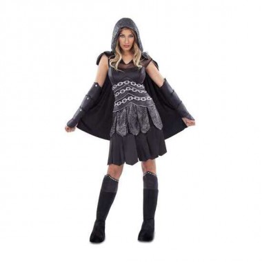 DISFRAZ GUERRERA TENEBROSA VESTIDO CON CAPA Y CAPUCHA, MANGUITOS Y CUBREBOTAS TALLA XL