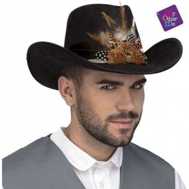 SOMBRERO VAQUERO CON PLUMAS MARRÓN 59 CM