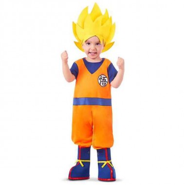 DISFRAZ GOKU BABY CON BODY, PELUCA TEXTIL Y CUBRE BOTAS TALLA 7-12 M