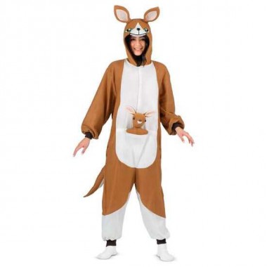 DISFRAZ ADULTO CANGURO TALLA L (KIGURUMI CON CAPUCHA, COLA Y PELUCHE)