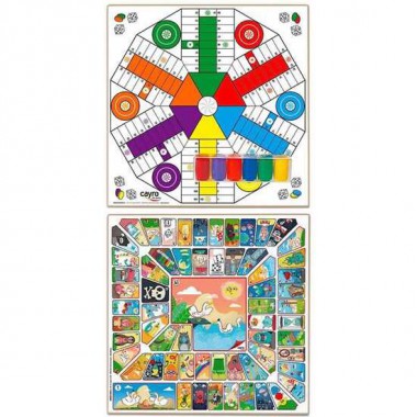 TABLERO PARCHIS 6 JUGADORES Y OCA DE MADERA 40X40 CM CON ACCESORIOS