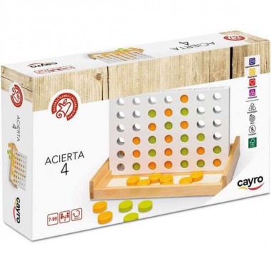 JUEGO ACIERTA 4 DE MADERA CON 42 PIEZAS. 2 JUGADORES. 28,5X17X4CM