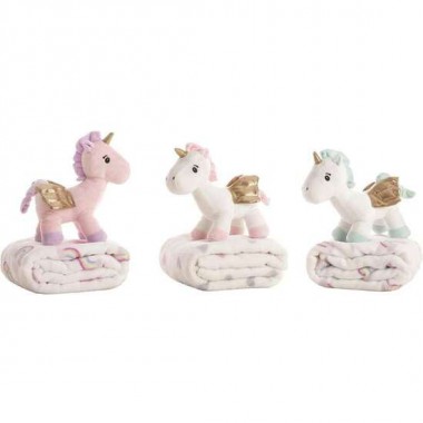 PELUCHE UNICORNIO 26 CM CON MANTA CORALINA 90X75 CM - MODELOS SURTIDOS