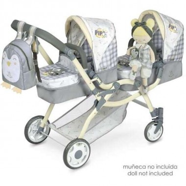 COCHE DE MUÑECAS GEMELAR PLEGABLE PIPO 45X100X81CM