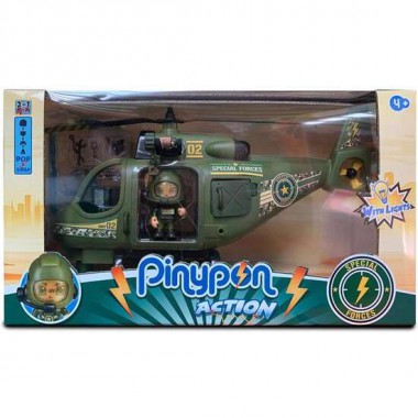 HELICÓPTERO FUERZAS ESPECIALES PINYPON ACTION CON MÁS DE 8 ACCESORIOS, INCLUYE UNA FIGURA