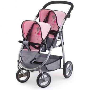 COCHE DE MUÑECA GEMELAR GRIS/ROSA 76X63X4 6CM