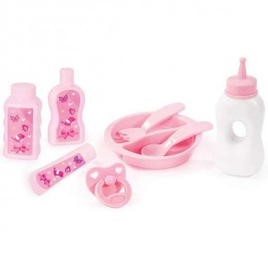 SET CUIDADOS MUÑECA BEBÉ 11 PIEZAS ROSA/GRIS