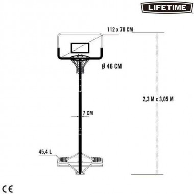 CANASTA BALONCESTO POLIETILENO LIFETIME PORTÁTIL CON TABLERO DE AJUSTABLE ALTURA 229-305 CM