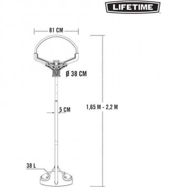 CANASTA BALONCESTO POLIETILENO LIFETIME PORTÁTIL AJUSTABLE CON TABLERO DE ALTURA 165-222 CM