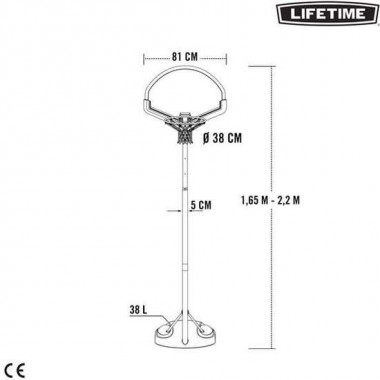 CANASTA BALONCESTO POLIETILENO LIFETIME PORTÁTIL AJUSTABLE CON TABLERO DE ALTURA 165-222 CM