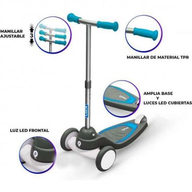 PATINETE TRES RUEDAS NEW SCOTTER MIKA QPLAY PLAY AZUL CON LUCES LED.73X55X29.50 CM