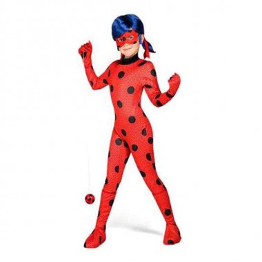 DISFRAZ LADYBUG CON MONO, GUANTES, CUBRE BOTAS, ANTIFAZ, PELUCA, YO-YO Y PENDIENTES TALLA 6-8 AÑOS