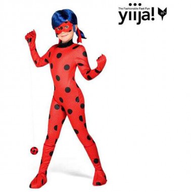 DISFRAZ LADYBUG CON MONO, GUANTES, CUBRE BOTAS, ANTIFAZ, PELUCA, YO-YO Y PENDIENTES TALLA 6-8 AÑOS