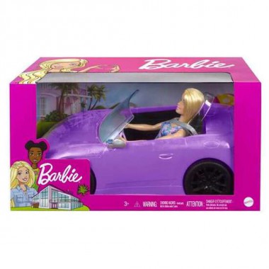 MUÑECA BARBIE Y SU DESCAPOTABLE MORADO.