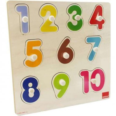 PUZZLE ENCAJABLE NUMEROS, DE MADERA 10 PIEZAS 28X28X2.5 CM GOULA