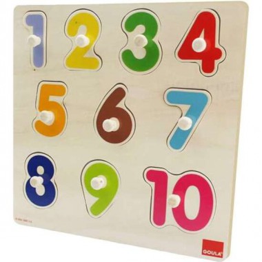 PUZZLE ENCAJABLE NUMEROS, DE MADERA 10 PIEZAS 28X28X2.5 CM GOULA