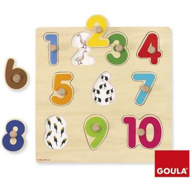 PUZZLE ENCAJABLE NUMEROS, DE MADERA 10 PIEZAS 28X28X2.5 CM GOULA