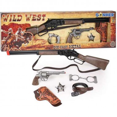 RIFLE WINSCHESTER CON PISTOLA Y ACCESORIOS 8 TIROS 77X23X5 CM