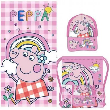 SAQUITO CON TOALLA Y GORRA INFANTIL PEPPA PIG