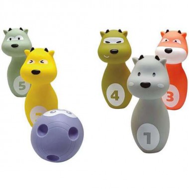 JUEGO DE BOLOS ANIMALES TACTO SUAVE, BOLO 16CM BOLA 8CM DIAMETRO