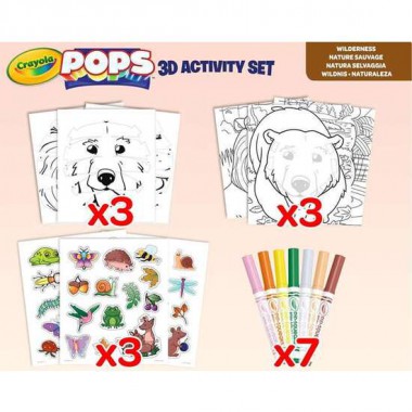 SET ACTIVIDADES 3D COLOR POPS WILDERNESS  CON 3 FONDOS, 3 HOJAS 3D, 7 ROTULADORES, 3 HOJAS ADHESIVAS Y CINTA ADHESIVA. 29X22X2,