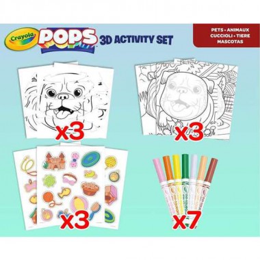 ACTIVIDADES 3D COLOR POPS SET MASCOTAS CON 3 FONDOS, 3 HOJAS 3D, 7 ROTULADORES, 3 HOJAS ADHESIVAS Y CINTA ADHESIVA. 29X22X2,6 C