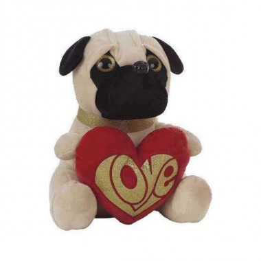 PELUCHE PUG DOG CORAZÓN 32 CM