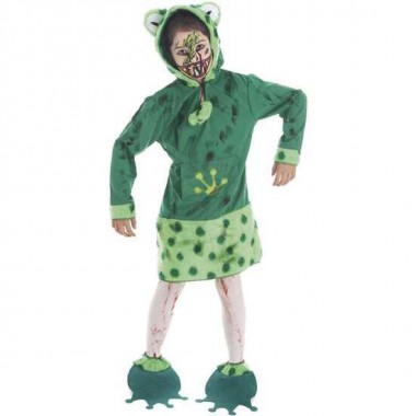 DISFRAZ INFANTIL NIÑA RANA ZOMBIE Y MAQUILLAJE HALLOWEEN TALLA 3-5 AÑOS