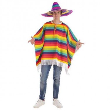 DISFRAZ ADULTO PONCHO MEXICANO ARCO IRIS TALLA L