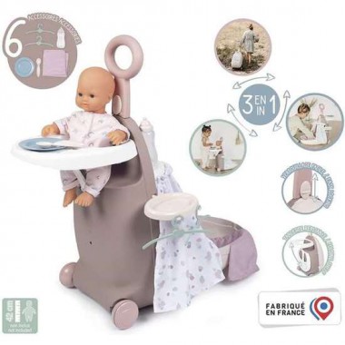 TROLLEY BABY NURSE 3 EN 1 MALETA,TRONA Y CUNA PARA MUÑECAS DE HASTA 42 CM NO INCLUIDA  CON 6 ACCESORIOS. 62X25,5X25,5 CM